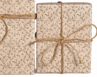Vintage Beige Paper Textile Wrapping Paper, Vintage Floral Branch Swirl Gift Wrap Sheets, Vintage Christmas, Winter Holiday Flower Pattern