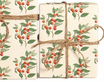 Vintage Flora Study Wrapping Paper Roll, Vintage Watercolor and Gouache Study Gift Wrap Sheets, Winter Leaf Pattern