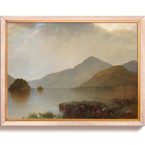 Impresión de arte de Lake George, arte de la pared del paisaje junto al lago, rústico, impresión de arte costero vintage, cartel impreso grande