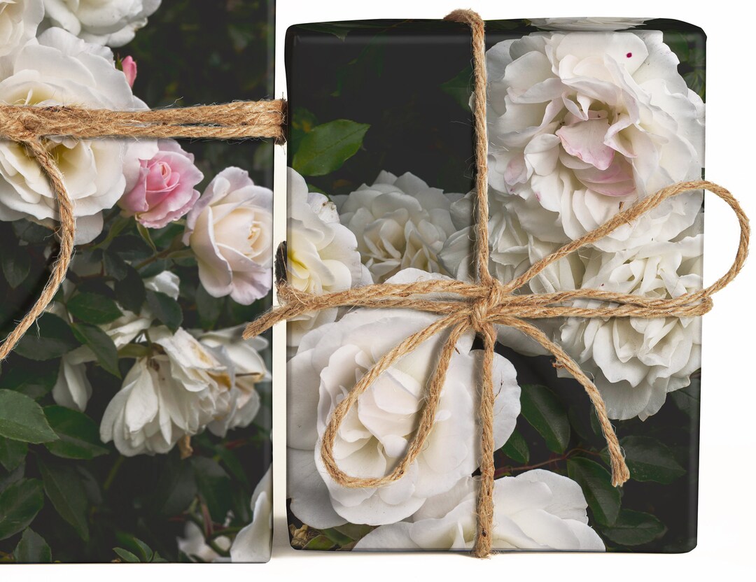 White Rose Rwrap White Roses Wrapping Paper, Rose Flower Gift Wrap Sheets, Dark Academia ...