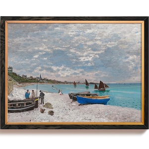 La playa de Sainte-Adresse Impresión de arte de Claude Monet, Arte de la pared del paisaje costero, Impresionismo, Rústico, Océano vintage, Impresión de cartel grande