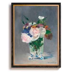 Flores en un jarrón de cristal Lámina de Édouard Manet, Arte de pared impreso, Pintura de flores, Tradicional, Granja, Rústico, Impresión de arte vintage