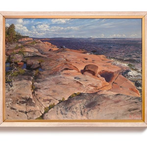 Impresión de arte de acantilados del océano costero, arte de la pared del paisaje costero, costa rústica, impresión de arte del océano vintage