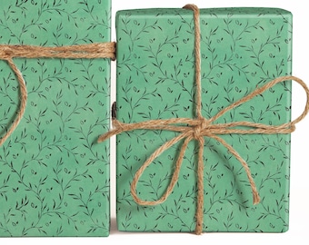 Vintage Green Paper Textile Wrapping Paper, Vintage Floral Branch Swirl Gift Wrap Sheets, Vintage Christmas, Winter Holiday Flower Pattern