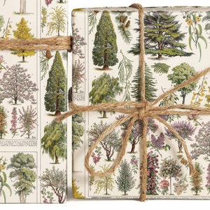 Ornamental trees Wrapping Paper Roll, Vintage Tree Gift Wrap Sheets, Tree Pattern