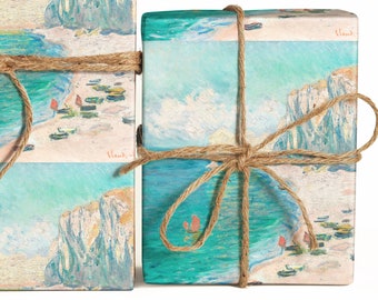 Monet Beach Painting Wrapping Paper, Impressionist Art Gift Wrap
