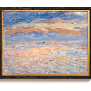 Lámina de puesta de sol de Pierre-Auguste Renoir, Pintura de paisaje costero, Arte de pared impresionista, Lámina rústica, Océano vintage
