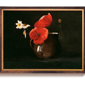 Mohnblumen und Gänseblümchen von Odilon Redon Art Print, Blumen Stillleben Pastell Zeichnung, Cottagecore, Bauernhaus, rustikal, Vintage französischer Kunstdruck