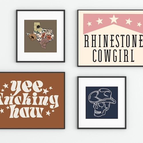 Western Boho Wall Art Set digital Download Pack of 4 Etsy