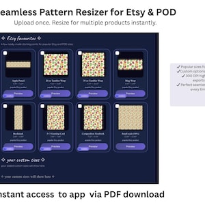 Strumento per ridimensionare i motivi senza soluzione di continuità / Disegni per tazze e bicchieri Etsy POD (Download PDF) / Seamless Studio