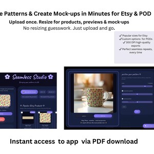 Redimensionador de patrones sin costuras + Generador de maquetas para Etsy y POD / Redimensiona diseños sin costuras para envoltorios de vasos y tazas / - Seamless Studio
