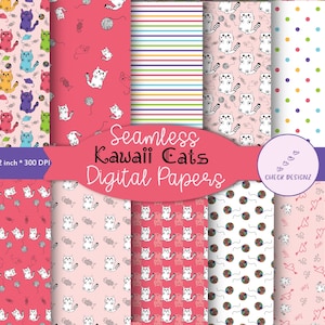 Digital Papers - Kawaii Cats - Printable Paper - Digital Download- background - seamless pattern - scrapbook