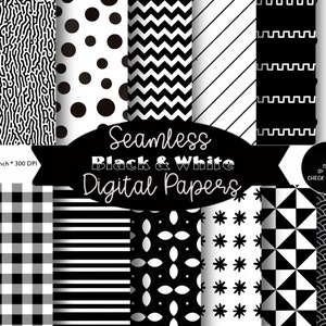 Seamless Black and White Digital Paper Set | Geometric Patterns for Scrapbooking & Journaling
