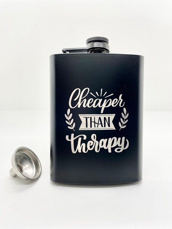 8oz BLACK Cheaper Than Therapy Flask 8oz BLACK Cheaper Than Therapy Flask