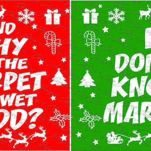 Pacote dele e dela Férias de Natal Por que o tapete está todo molhado, Todd? Não sei Margo SVG epd dxf jpg pdf cut file download instantâneo