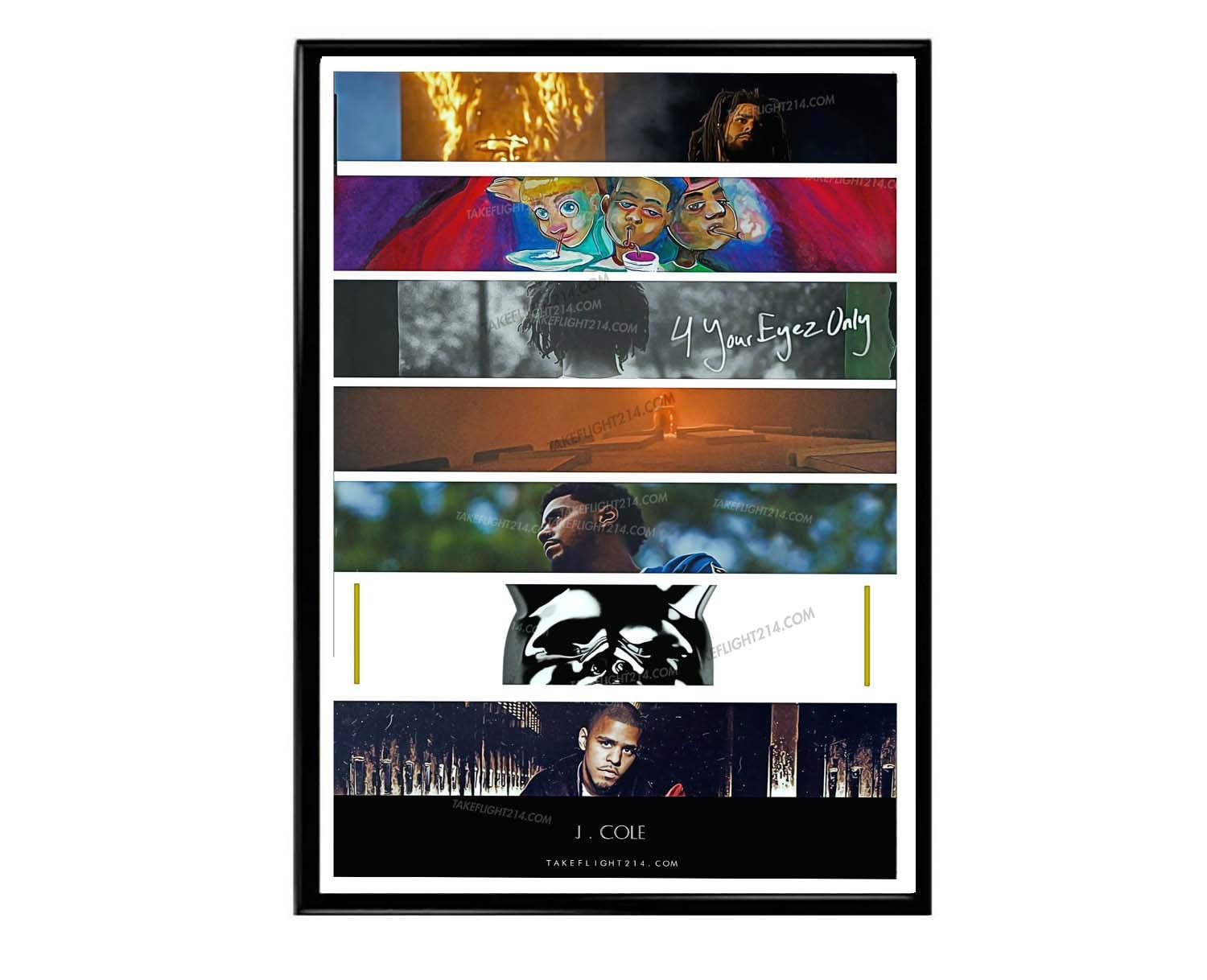 Discover J Cole Album History Stacked Poster, Rap Poster