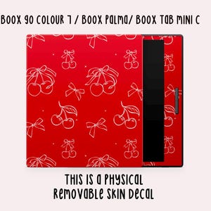 Puede incluir: Pegatina de piel con estampado de cerezas rojas y blancas para las lectoras de libros electrónicos Boox 90 Colour 7, Boox Palma y Boox Tab Mini C. Se trata de una pegatina de piel física extraíble.