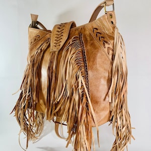 Boho fringed leather shoulder bag / Fringed leather bag / Leather crossbody / Hippie leather bag / Boho leather shoulder bag