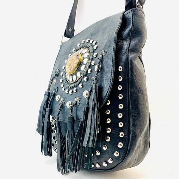 Bandolera negra piel bolso bandolera cuero bolso boho bolso | Etsy España