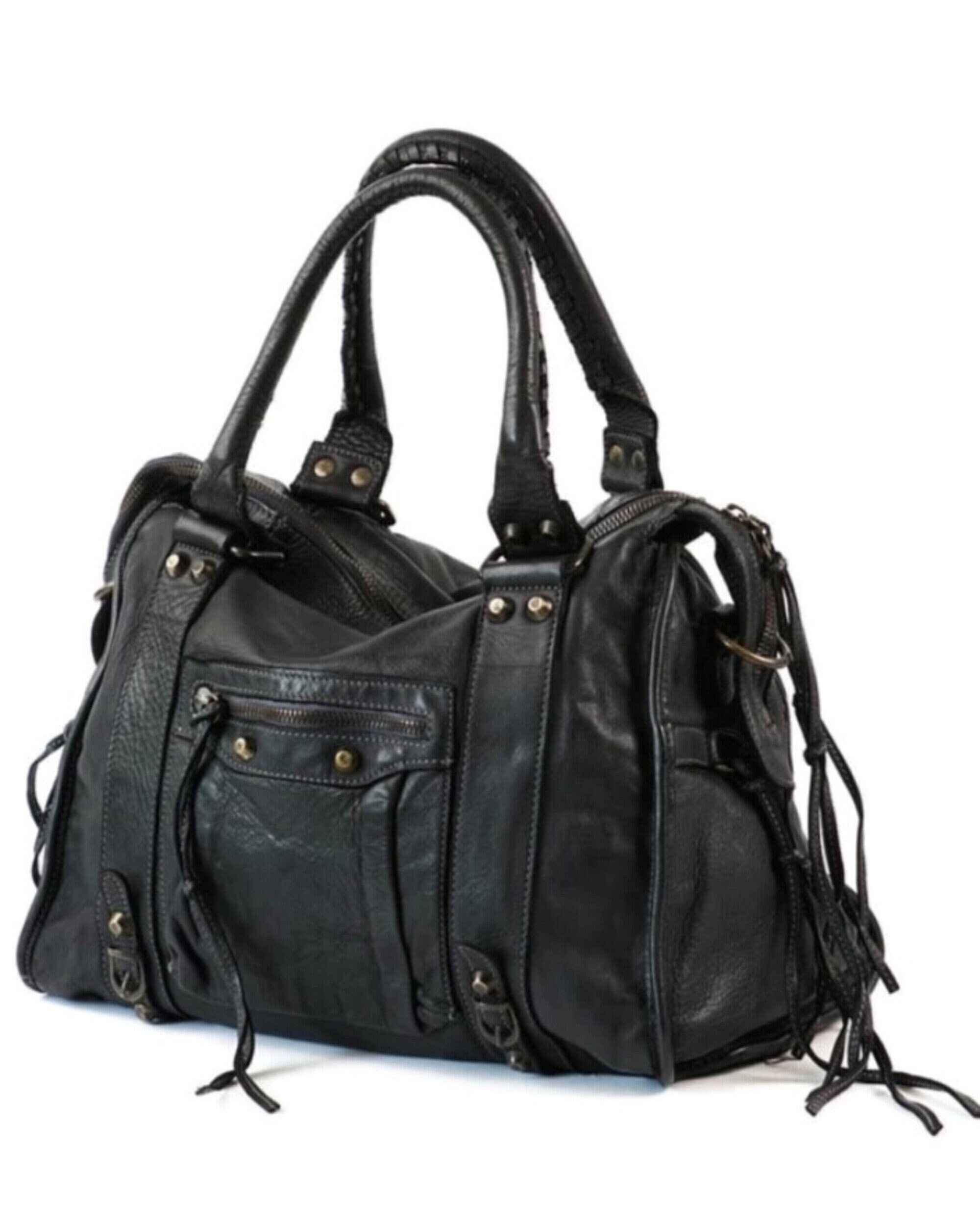 Black Italian Leather Boho Bag / Italian Leather Bag / Black Leather