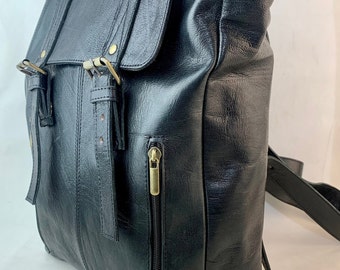 Black leather backpack, black leather backpack, black backpack, hippie backpack, backpack