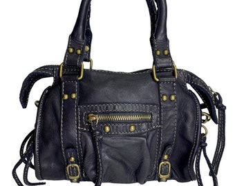 Mini sac hobo en cuir italien noir / Sac en cuir italien / Mini sac à bandoulière en cuir noir / Bandoulière / Sac en cuir souple