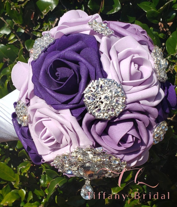 Shades of Purple Rose Wedding Bouquet brooch Bouquet bridal