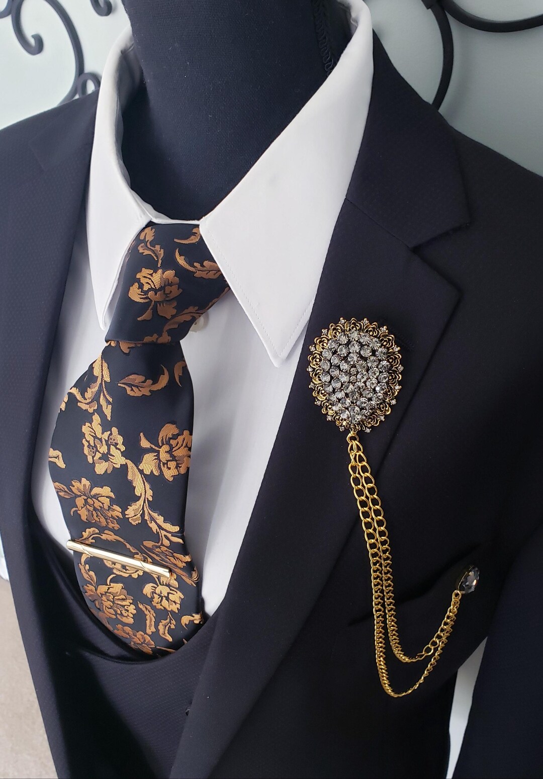 Regalia Pin Elegant Crystal Lapel Pin | Crystal Rhinestones | Cluster | Chains ...