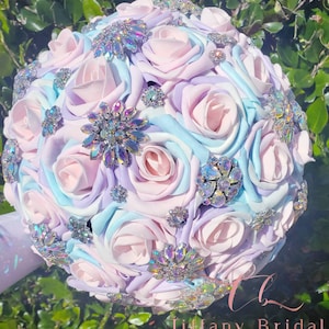 Iridescent Bouquet Blush Pink Purple Bouquet Keepsake Bride Bouquet Bridesmaid Brooch Bouquet