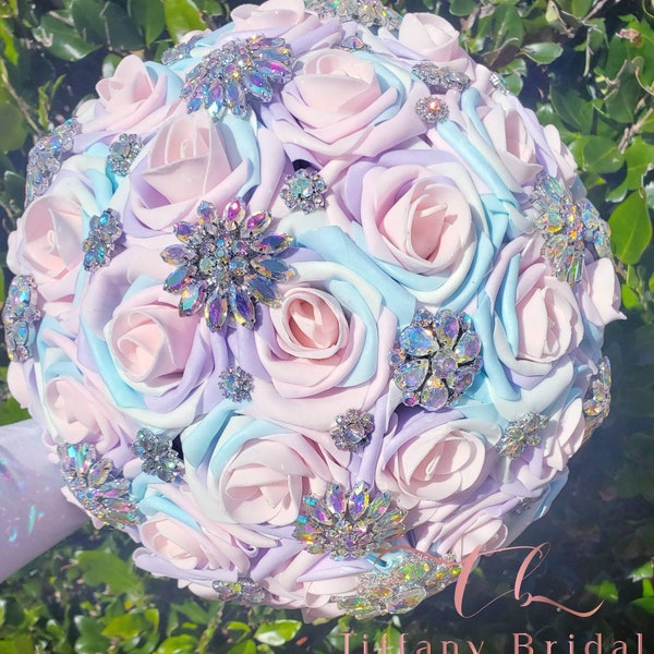 Iridescent Bouquet Blush Pink Purple Bouquet Keepsake Bride Bouquet Bridesmaid Brooch Bouquet