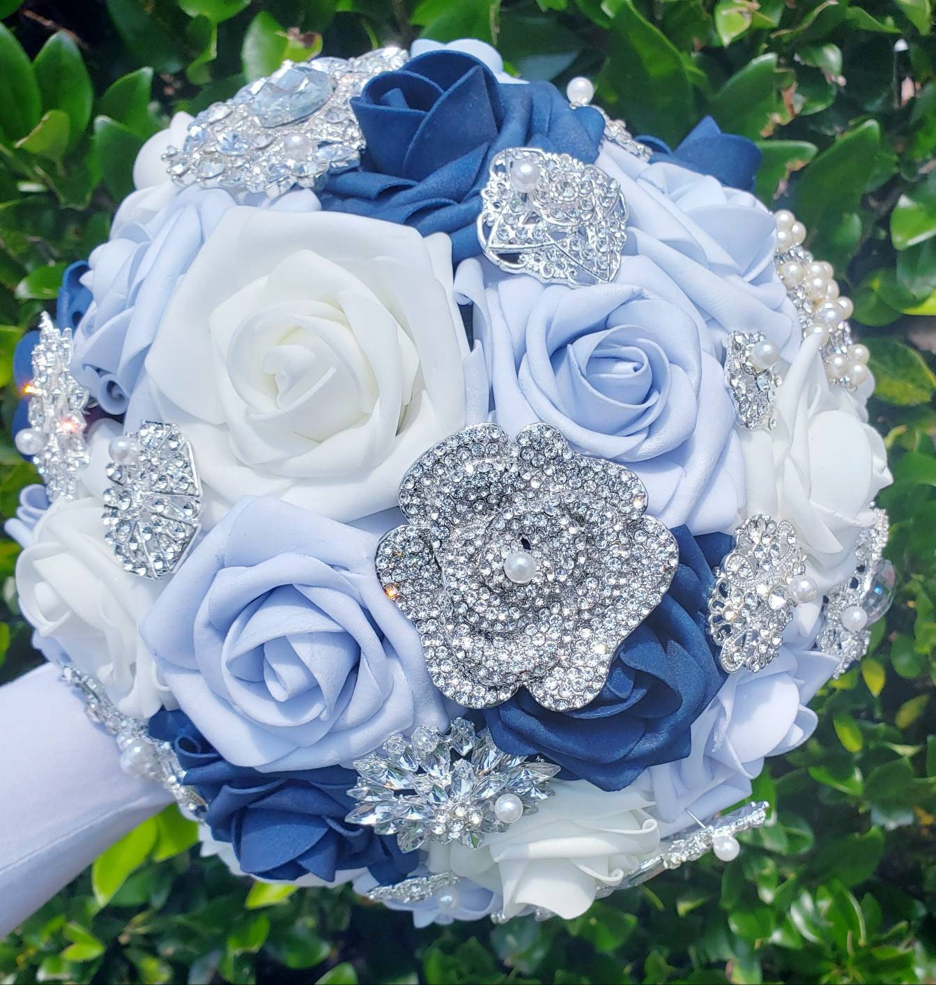 Dusty Blue Wedding Brooch Bouquet