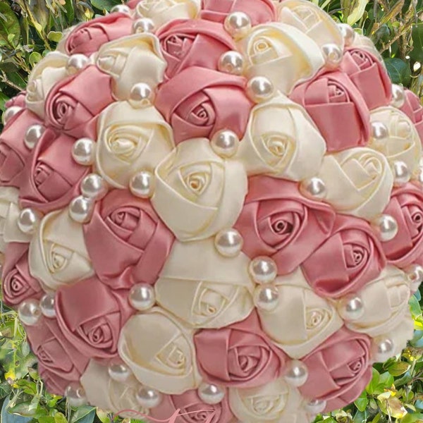 Satin Rose Pearl Wedding Bouquet - Brooch Bouquet - Bridal Bouquet - Keepsake Bouquet - Toss Bouquet - Wedding Flowers - Bridesmaid Bouquet