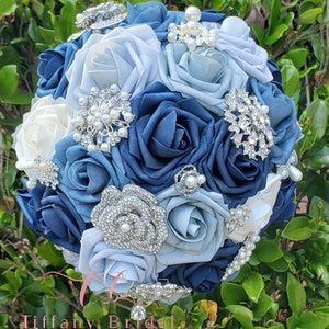 Dusty Blue Wedding Bouquet  Brooch Bouquet Bridal Bouquet  Keepsake Bouquet Toss Bouquet  Wedding Flowers Bridesmaid Bouquet