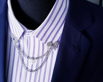 Crystal Bow Collar Pins | Blue and Clear Crystals | Bowtie | Unisex