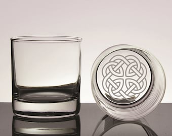 Two (2) Engraved 11 oz Rocks Glasses with Celtic Knot Engraving