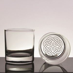 Two (2) Engraved 11 oz Rocks Glasses with Celtic Knot Engraving