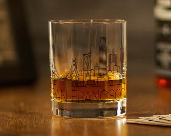 San Francisco, CA Skyline Rocks Glass - Whiskey Glass