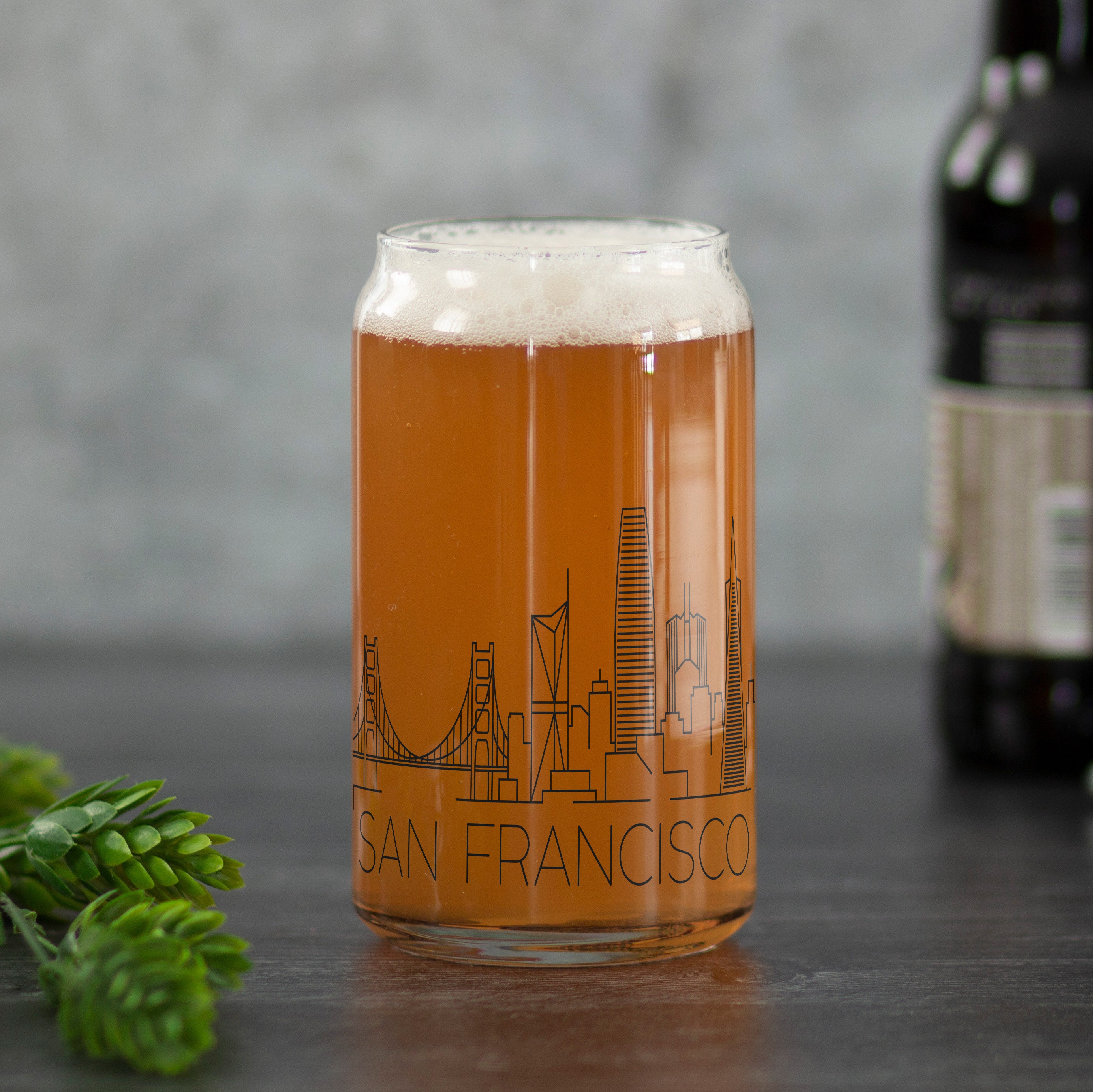 San Francisco, California Skyline Beer Can Glass