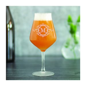 14 oz Craft Beer Glass with Engraved Monogram - Includes Gift Box