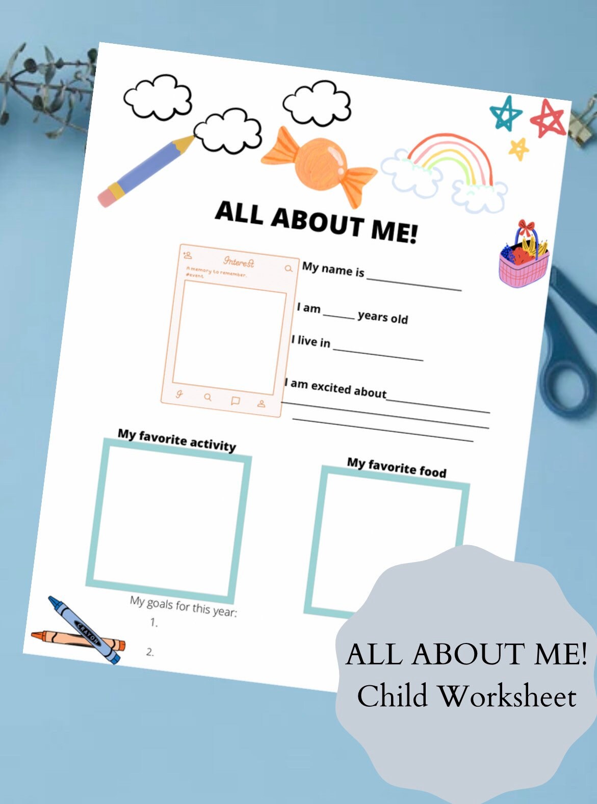 All About Me! kids worksheet, printable worksheet, children's worksheet, preschool worksheet, education worksheet, 1st grade worksheets