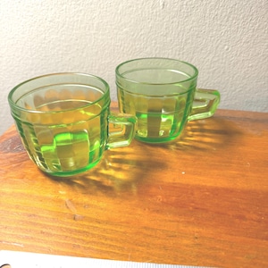Vintage depression glass - green block optic mugs by Anchor Hocking - Rare