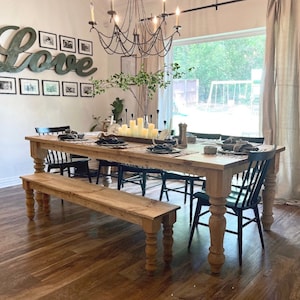 Farmhouse dining tables! Chunky legs, solid wood, quality built! Made in USA!