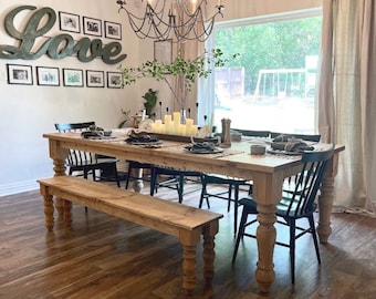 Farmhouse dining tables! Chunky legs, solid wood, quality built! Made in USA!