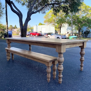 French Farmhouse inspired pine dining tables! Free shipping. Solid wood construction. Handmade.
