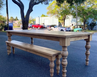 French Farmhouse inspired pine dining tables! Free shipping. Solid wood construction. Handmade.