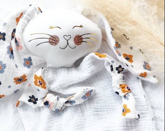 Doudou personnalisé, doudou plat lange ,double gaze cadeau de naissance.