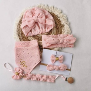 Gift box Turban, headband, double gauze, white bow tie, birth, baby, adult.