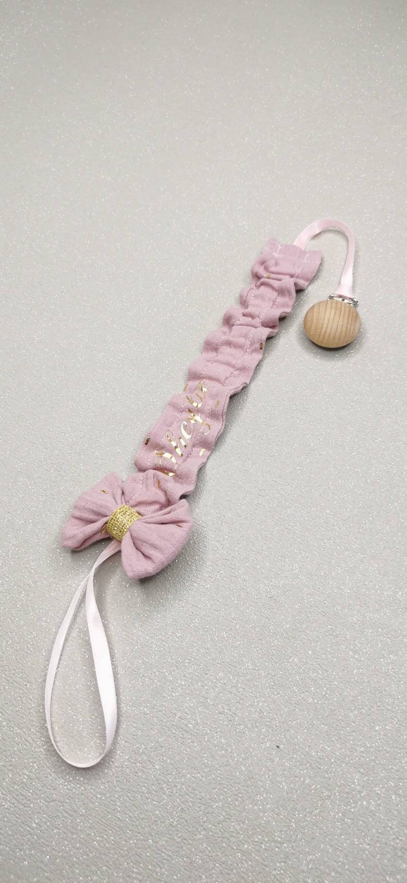 Personalized pacifier clip, in customizable fabrics. in organic cotton gauze image 7