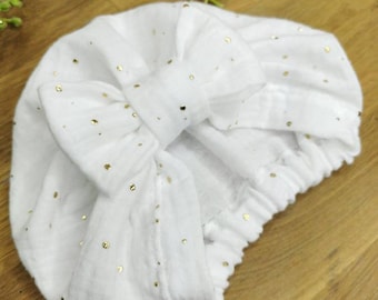 Turban, double gaze, noeud de papillon blanc, naissance, bébé,  adulte.