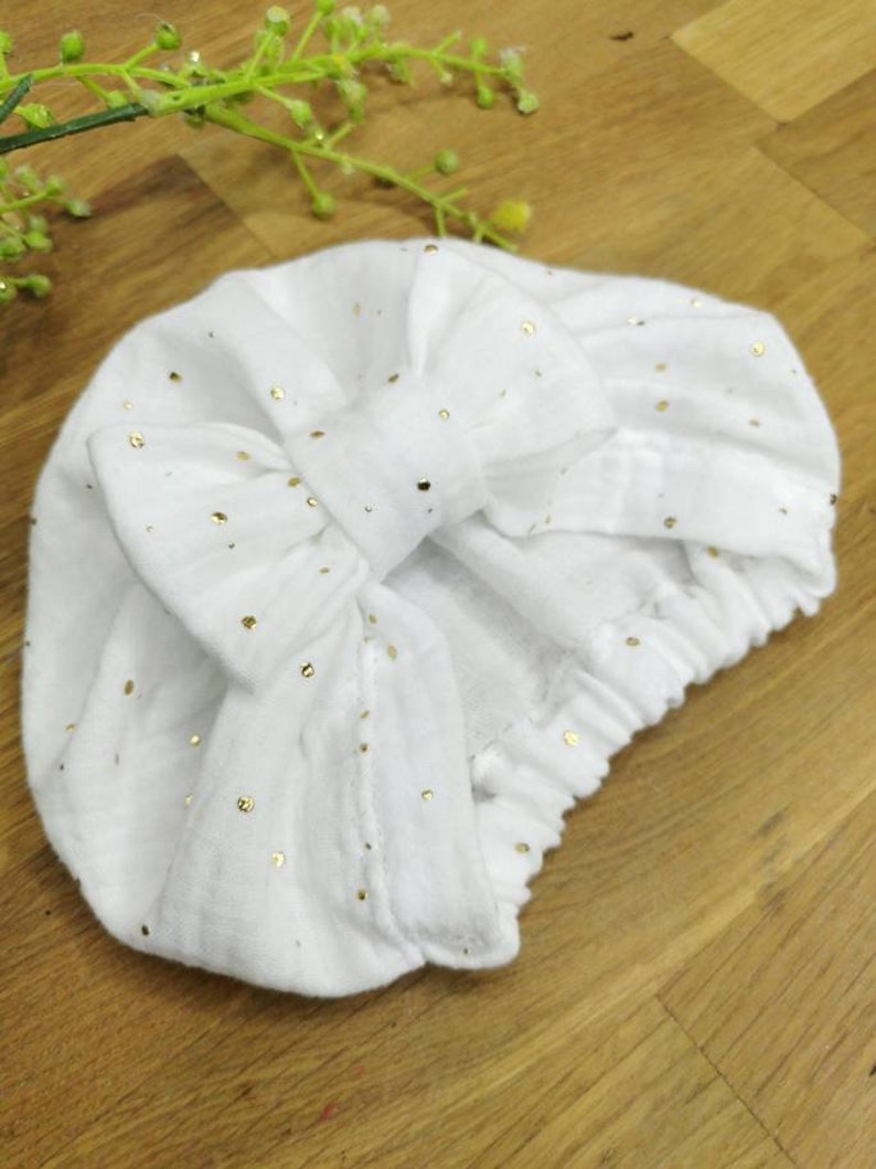Turban, double gaze, noeud de papillon blanc, naissance, bébé, adulte. image 1
